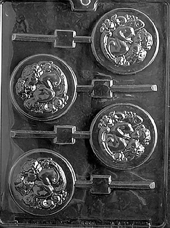 VICTORIAN LOVE chocolate mold with large Victorian-style decorative heart cavities; clear mold.