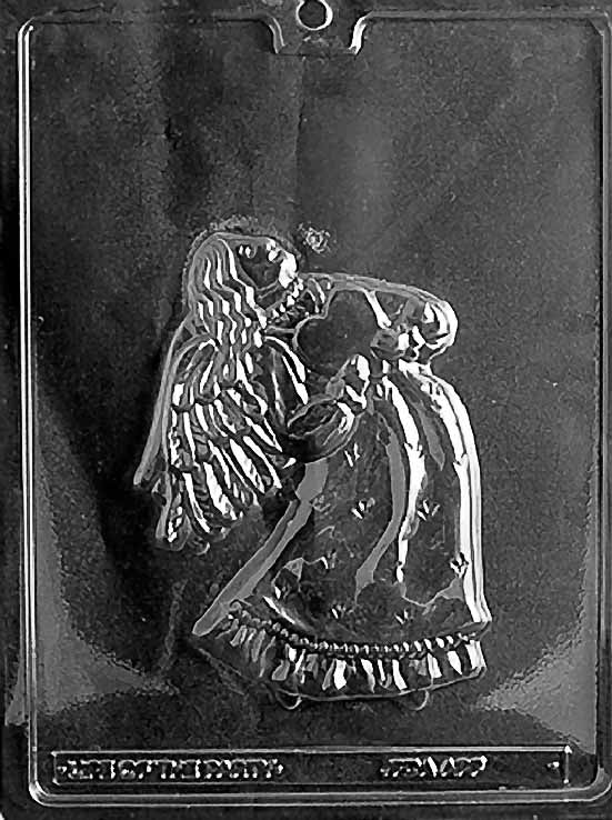 VICTORIAN ANGEL chocolate mold with ornate angel figure cavities; clear mold.
