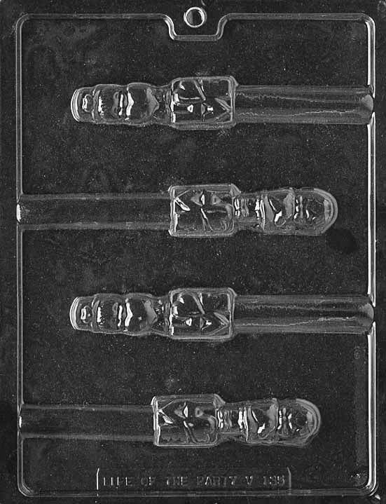 BOY/GIRL VALENTINE PRETZEL chocolate mold with boy and girl Valentine cavities for pretzel rods; clear mold.