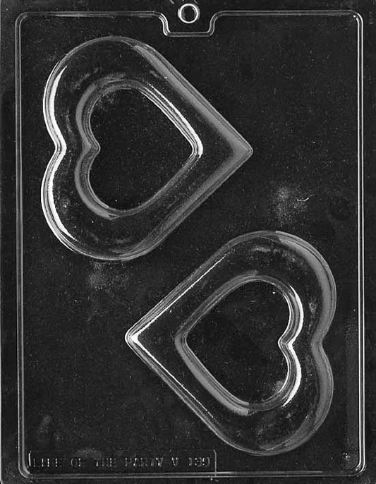 MEDIUM HEART WREATH chocolate mold with wreath-shaped heart cavities; clear mold.