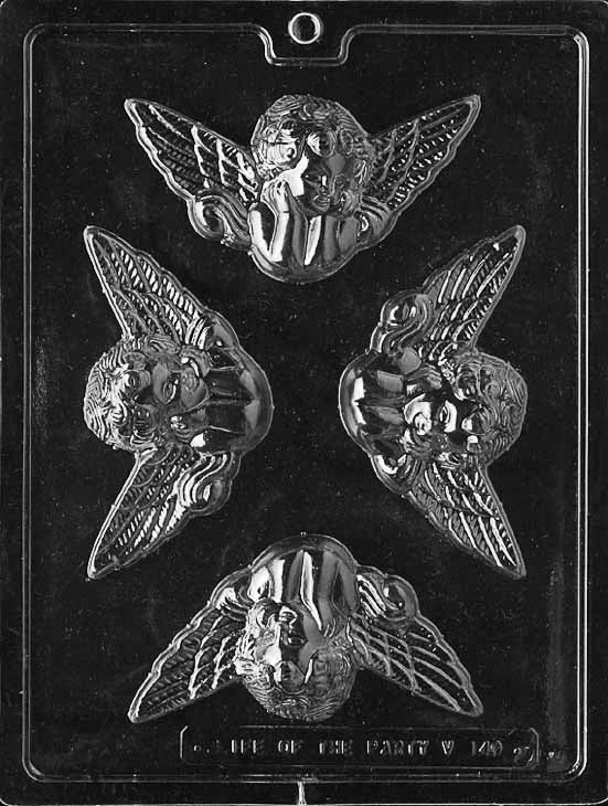 LARGE CHERUBS chocolate mold with large cherub cavities; clear mold.