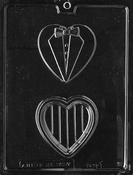 SM TUXEDO POUR BOX chocolate mold with tuxedo pour box cavities; clear mold.