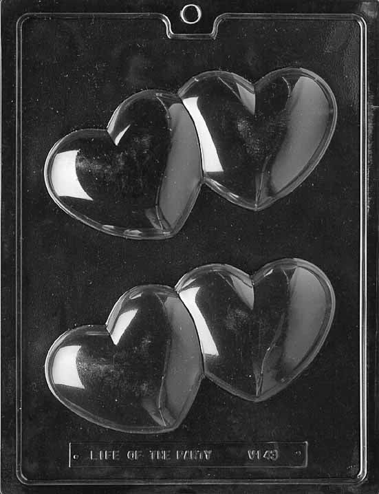 DOUBLE HEART chocolate mold with paired heart cavities; clear mold.