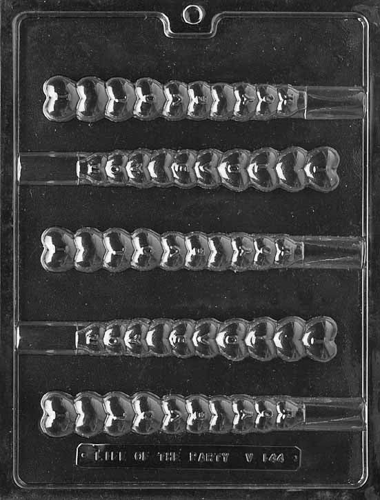 I LOVE YOU HEART PRETZEL chocolate mold with heart pretzel cavities; clear mold.