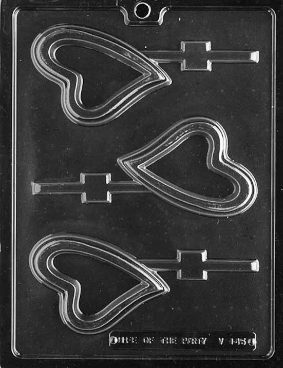 NEW HEART Lollipop chocolate mold with large heart lollipop cavities; clear mold.