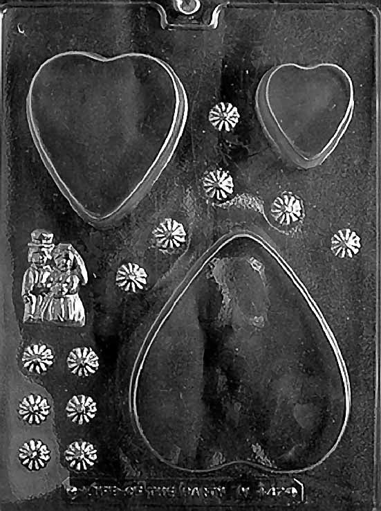 3 TIERED HEART CAKE chocolate mold with three-tiered heart cake cavities; clear mold.