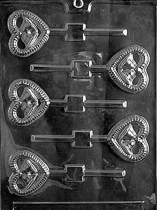 BELLS IN HEART Lollipop chocolate mold; bell and heart lollipop.