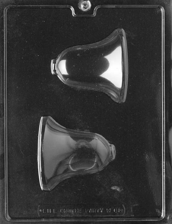 Wedding Bell 3D mold W061, rounded chocolate bell in two parts creating a standing piece; smooth body with defined rim.
