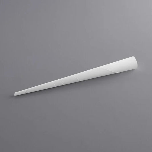 Carnival King white cotton candy cone made of heavy-duty paper with a triple-wrapped handle, ideal for serving spun sugar at fairs and events.