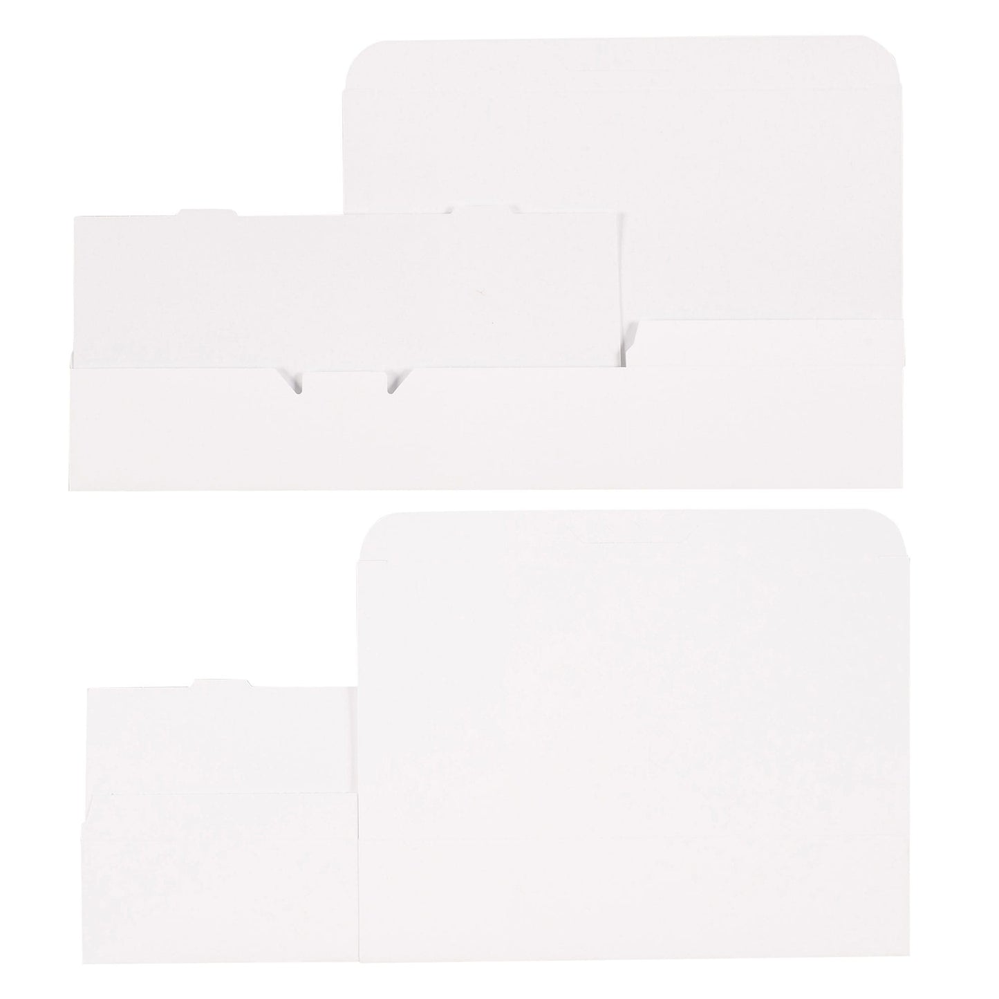 Flat layout of white 1 1/2 lb candy box before assembly, showing one-piece design with foldable construction.