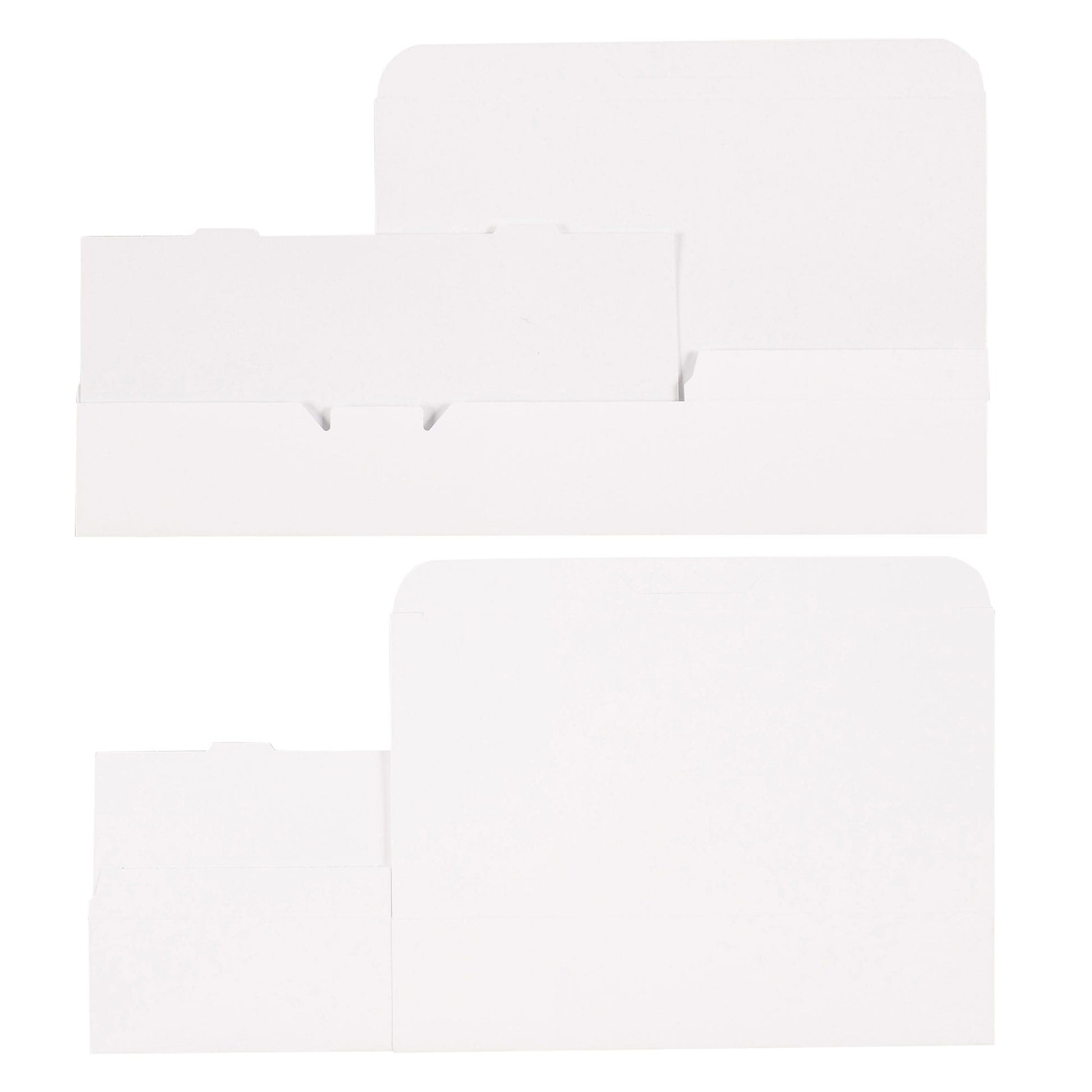 Flat layout of white 1 1/2 lb candy box before assembly, showing one-piece design with foldable construction.