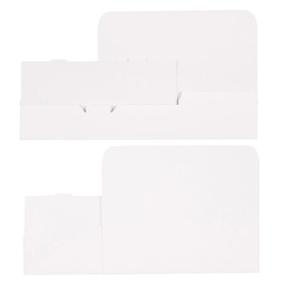 Flat layout of white 1 1/2 lb candy box before assembly, showing one-piece design with foldable construction.