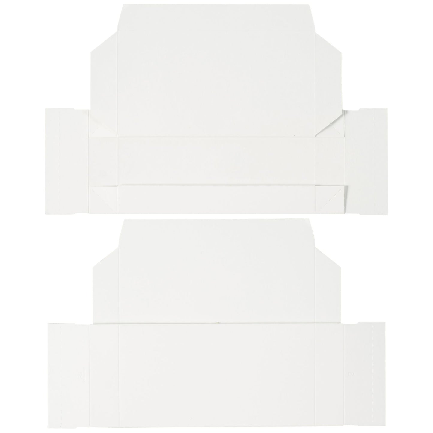 Flat layout of white 1/2 lb candy box before assembly, featuring a foldable one-piece design for easy setup.