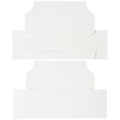 Flat layout of white 1/2 lb candy box before assembly, featuring a foldable one-piece design for easy setup.