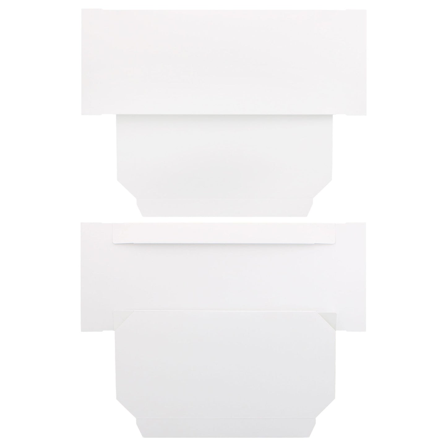 Flat layout of an unfolded white candy box, showing its one-piece construction for easy assembly.