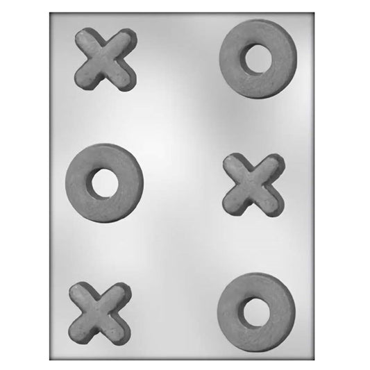 A Chocolate Mold with X and O shaped cavities. There are 6 cavities in total 3 X three O