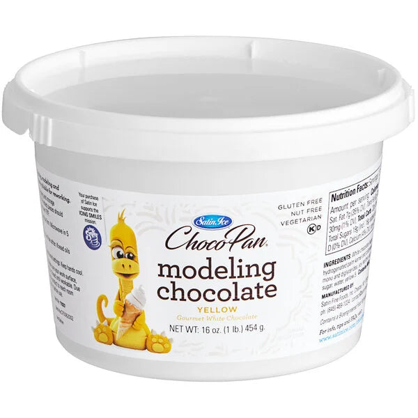 Satin Ice ChocoPan yellow modeling chocolate tub, 16 oz, white chocolate for modeling.