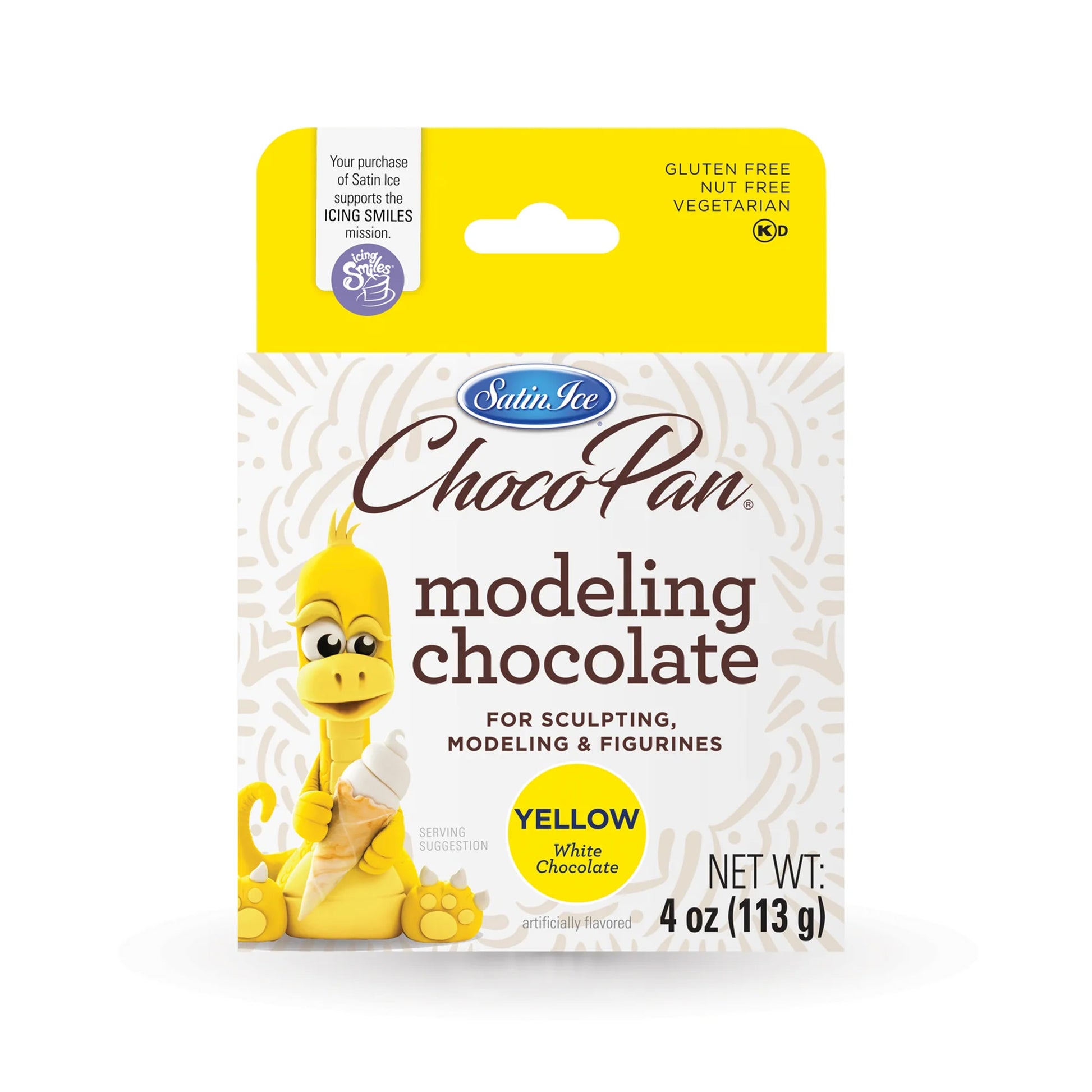 Satin Ice ChocoPan yellow modeling chocolate box, 4 oz, white chocolate for modeling.
