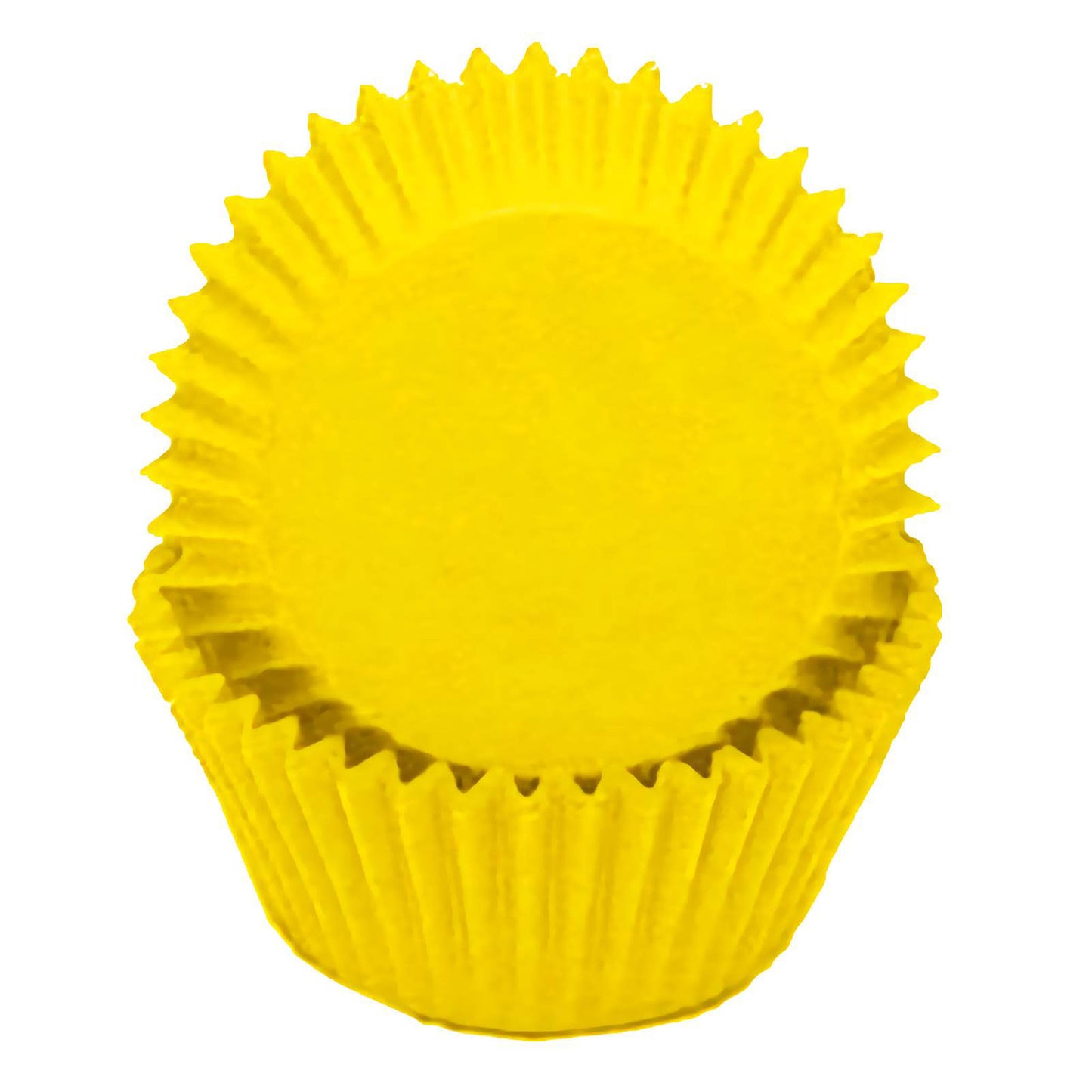 Yellow standard greaseproof cupcake liners in a stack, showcasing their bright, sunny yellow color, ideal for cheerful and summery dessert presentations.