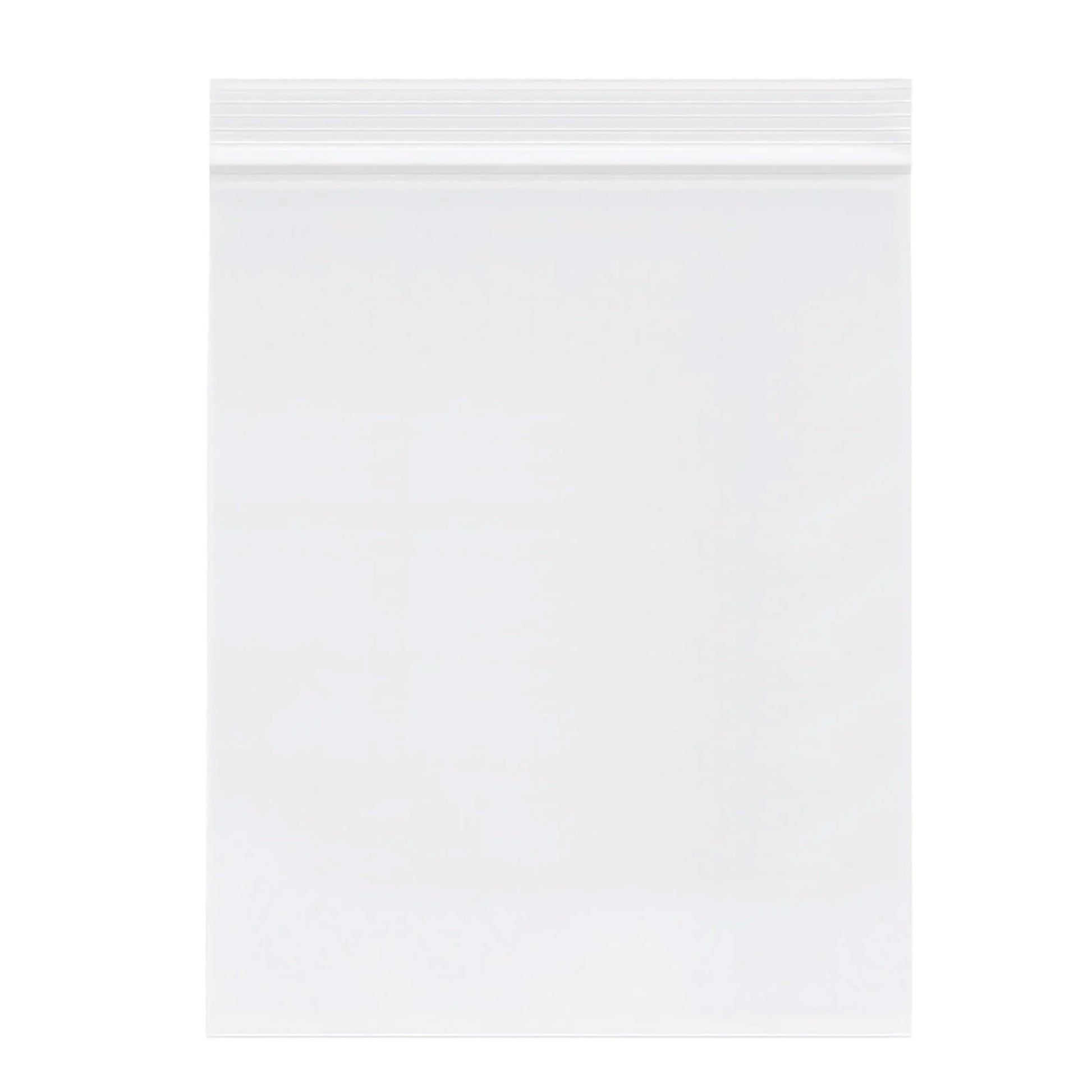 Clear 5 x 8 inch resealable zip top bag shown flat on a white background, with a horizontal zipper seal at the top.