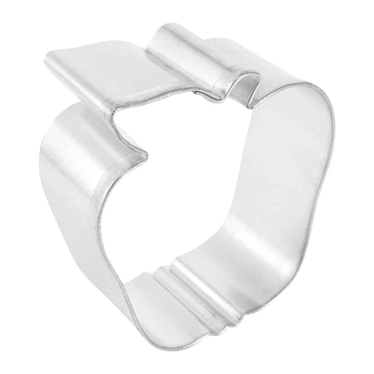 Angled view of the apple cookie cutter highlighting its dimensional shape and construction.