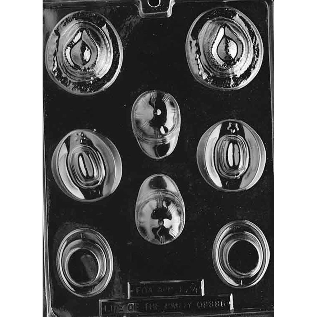 Hat assortment chocolate mold with cowboy hat, sheriff hat with star, baseball cap, and top hat cavities.