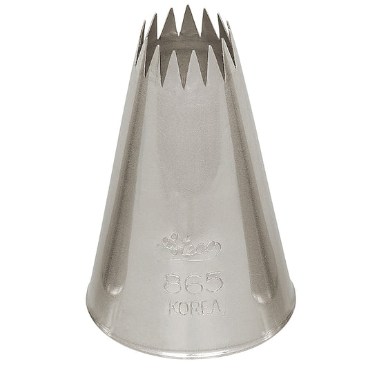 Ateco French Star Tip #865, stainless steel piping tip with a 0.52-inch opening for bold, intricate decorative designs on baked goods.