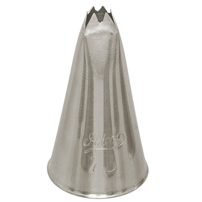 Ateco Pastry Tube Star Leaf #73, made from stainless steel, designed for creating fine star and leaf patterns on cakes and pastries.
