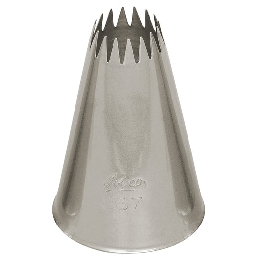 Ateco Pastry Tip French Star #867, a stainless steel piping tip with a star-shaped opening for precise and decorative icing designs.