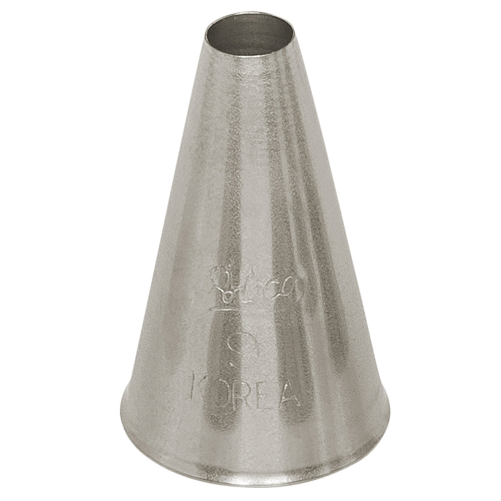 Ateco Plain Pastry Tip #9, stainless steel piping tip with a 0.2-inch opening, ideal for fine detailing and precision piping on baked goods.