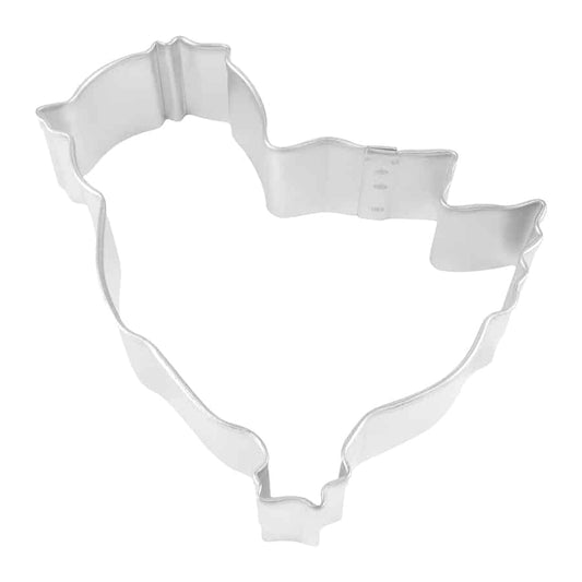 Tinplated steel baby chick cookie cutter with a detailed shape.