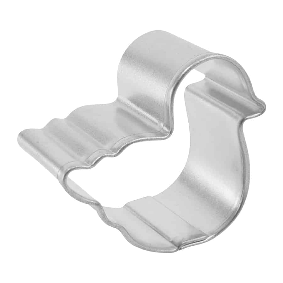 Side view of the mini duckling cookie cutter, highlighting its depth and sturdy construction.  