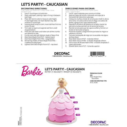 barbie let's party cake decorating instruction card