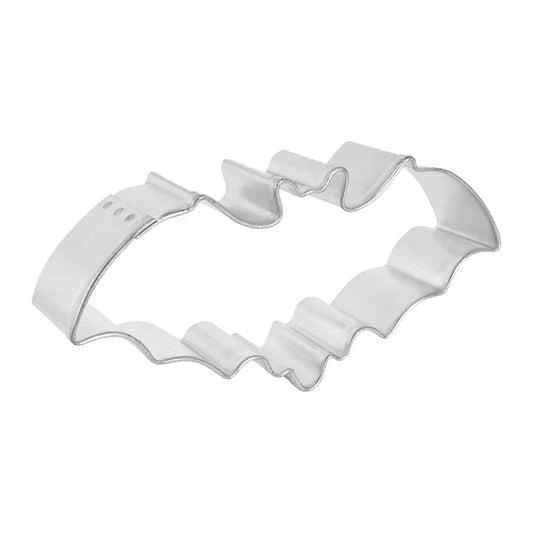 Side view of the bat cookie cutter, showing its depth and curved wing design.
