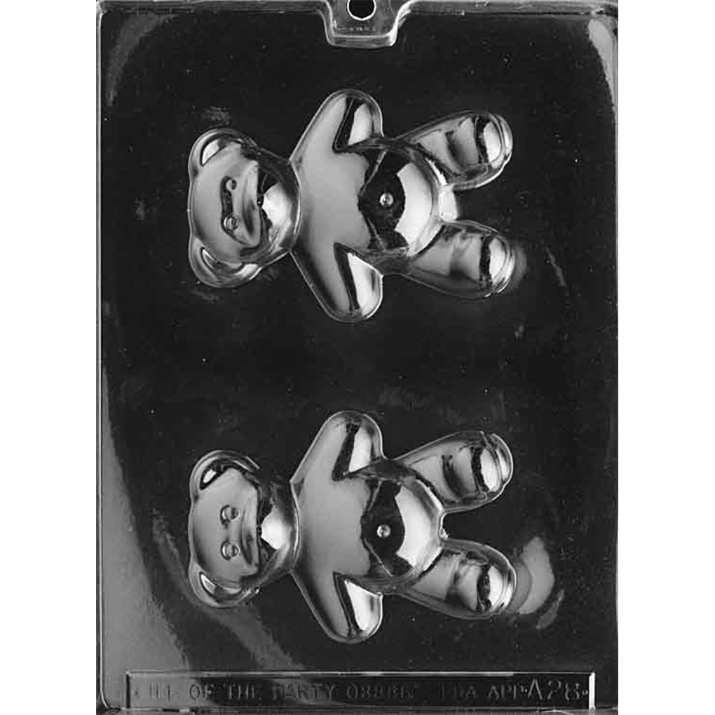 Two-cavity Belly Button Teddy chocolate mold with smiling teddy bears measuring approximately 3 1/4 x 4 1/2 inches