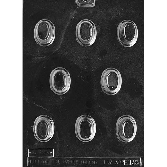 Clear Tiny Basket Chocolate Mold with eight deep oval cavities featuring raised rims and woven basket details