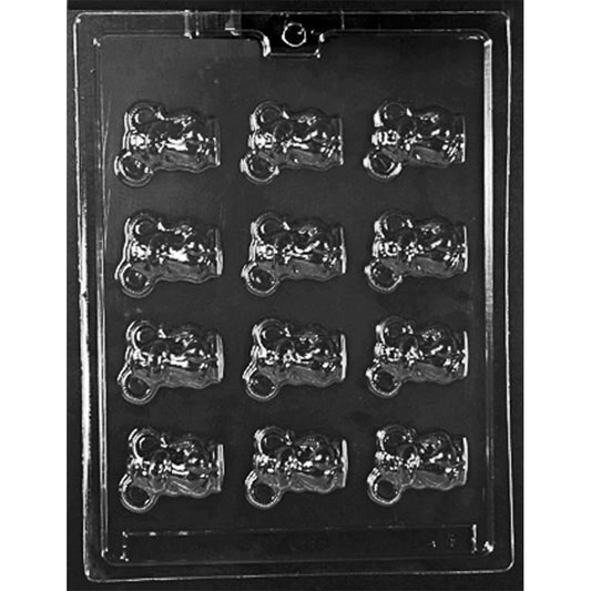 Twelve-cavity bite-sized cute mice chocolate mold with round ears, small faces, and paws measuring approximately 1 1/2 x 1 7/8 inches each