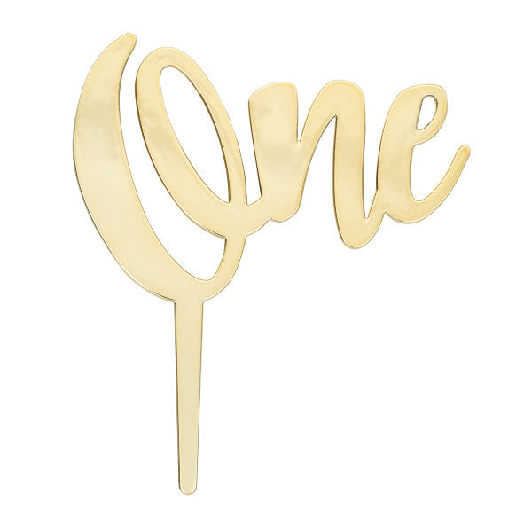 Gold "One" Plastic Candle Holder and Cake Topper