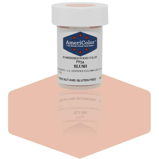 AmeriColor Blush powdered food coloring 3 gram jar with soft pink powder for wedding cakes and delicate decorating.