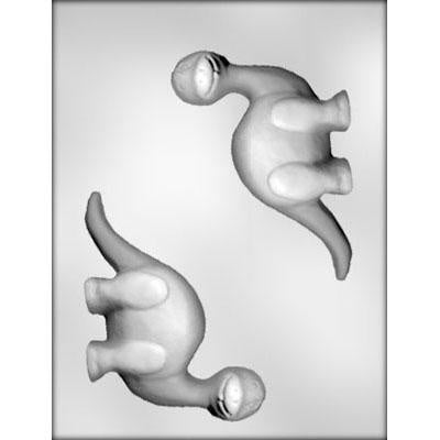 Clear plastic chocolate mold with two large Brontosaurus shapes.