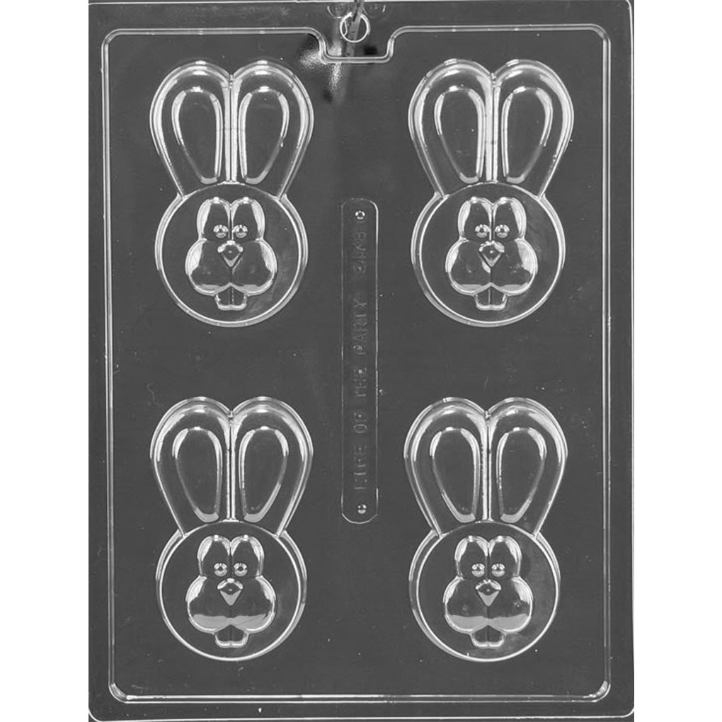 Clear four-cavity Bunny Face Chocolate Covered Oreo Mold with tall ears, wide eyes, rounded cheeks, noses, and buck teeth