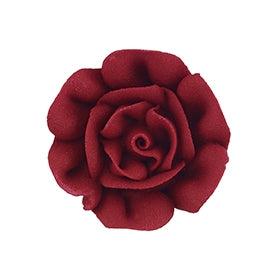 Burgundy royal icing rose with detailed petal design, 1.75 inches in diameter