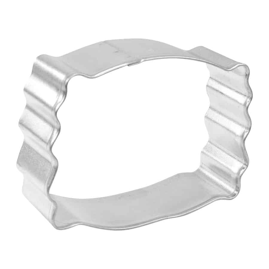 Candy Bar Cookie Cutter, 3.375 inches, angled view highlighting depth and crimped detailing.