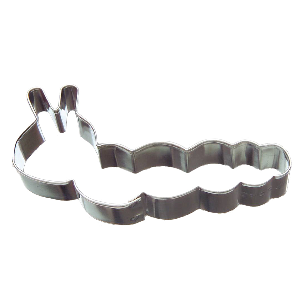 4-inch caterpillar-shaped cookie cutter made from tin-plated steel, ideal for cookies, fondant, sandwiches, and creative snacks.