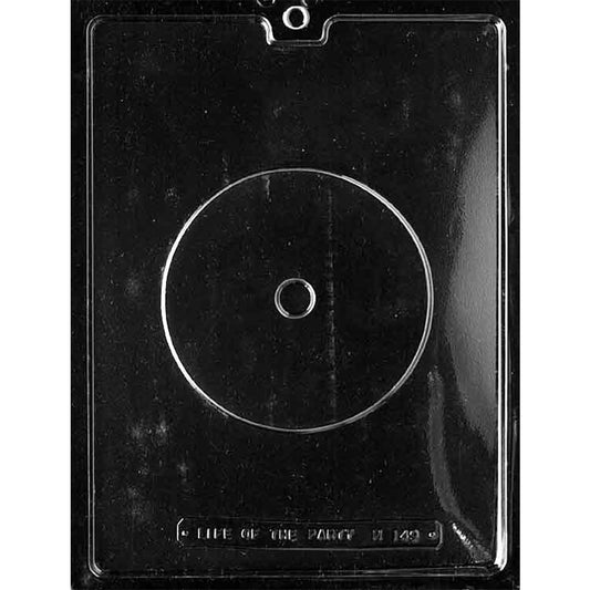 Clear plastic CD Chocolate Mold with one round 4 5/8-inch compact disc cavity featuring a smooth surface and defined center ring