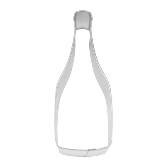 Champagne bottle-shaped metal cookie cutter, measuring 4.5 inches tall.