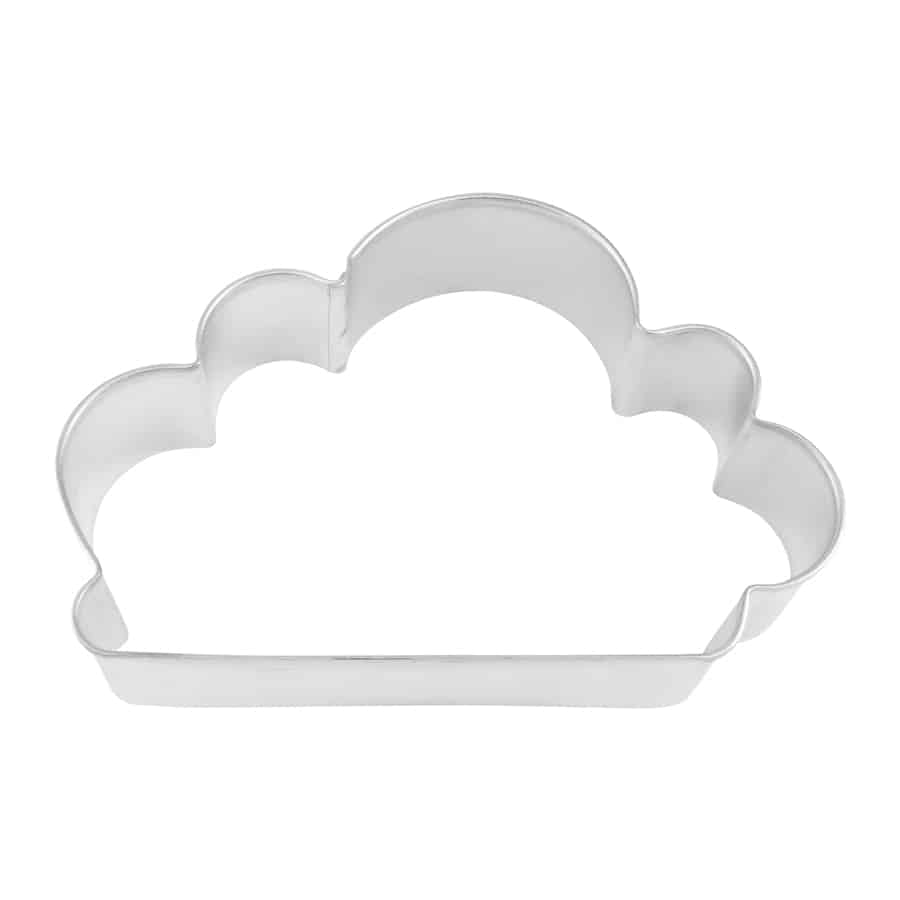 Cloud-shaped tinplated steel cookie cutter, 4 inches wide.