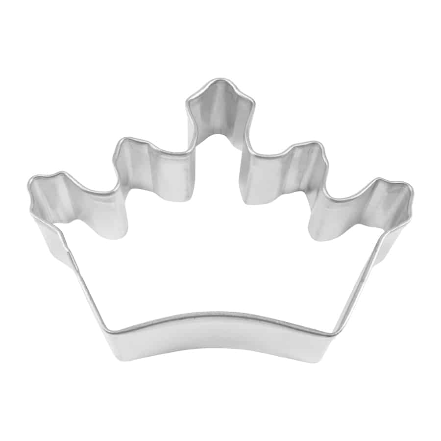 Tinplated steel crown cookie cutter, measuring 3.5 inches wide.