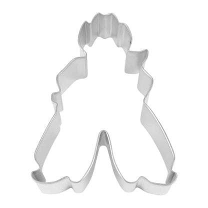 Metal cowboy-shaped cookie cutter featuring a wide-brimmed hat and rugged stance, photographed from a top-down view on a white background.