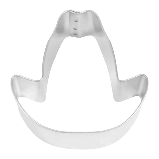 Tinplated steel cowboy hat cookie cutter, measuring 2.75 inches.